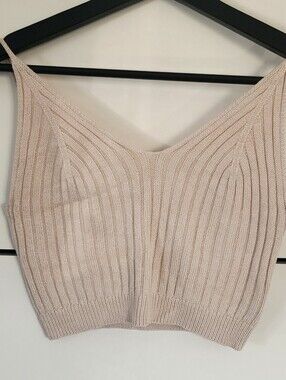 Beige Ribbed Knit Cropped Cami Top / Bralette